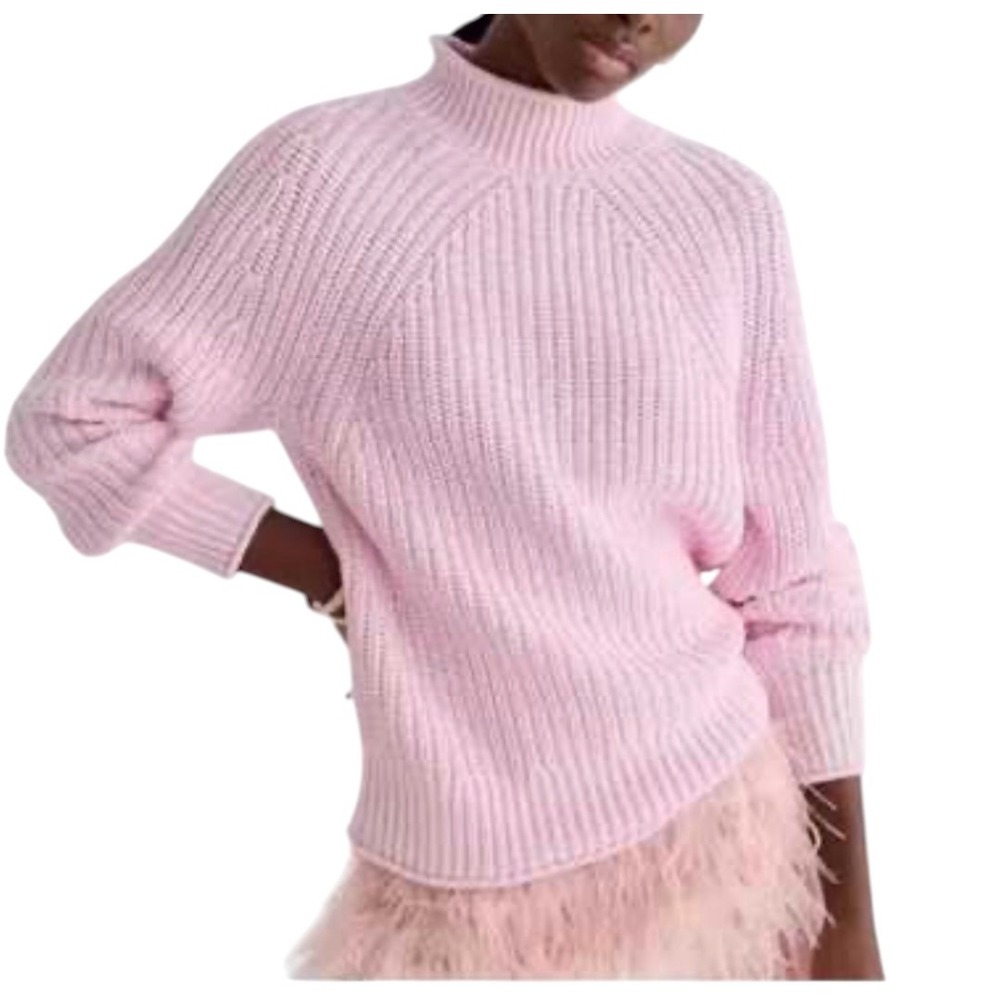 J.Crew Pink Shaker Stitch Mock Neck Cotton Sweater BE159 Medium EUC